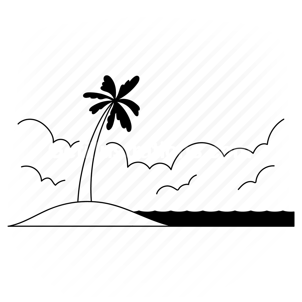 palm, tree, landscape, outdoors, island, beach, sea, ocean, light